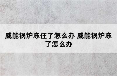 威能锅炉冻住了怎么办 威能锅炉冻了怎么办